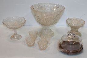 12" Punch Bowl, Punch Bowl Base, Covered Butter Dish & Compote