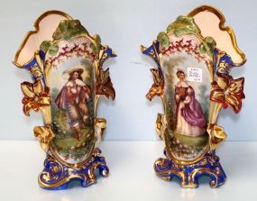 Pair Old Paris Hand Painted Vases