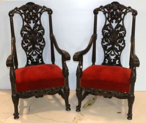 Pair of Heavily Carved Rosewood Arm Chairs