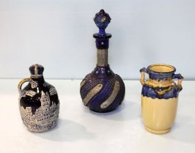 Turquoise and Silver Decanter, Japanese Vase & Decanter with Castle Decoration