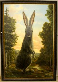 "Lepus" Life Size Original Oil Painting of Rabbit Signed Robert Bissell