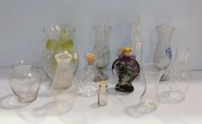 Six Glass Vases, Three Bottles & Two Glass Shades