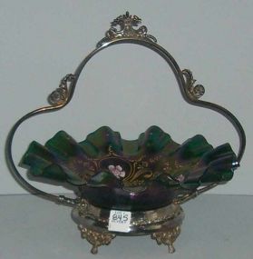 Iridescent Green Enameled Bride's Basket - Adelphia Silver Plating Co