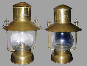 Pair of large brass railroad lanterns "Property of Pullman Silver Palace Car Co."