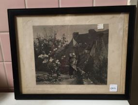 Engraved picture of "The Garden of Monsieur the Cure" French