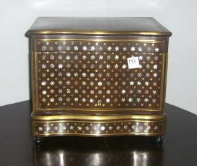 Rosewood with Bronze & Mother of Pearl Inlay enclosed (4) Decanter & Stems Tantalus Set