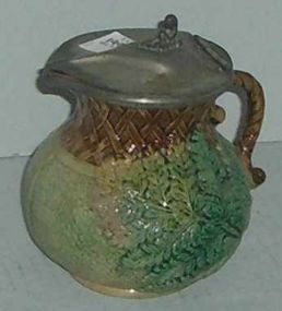 Majolica Basket Weave Syrup Pitcher