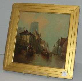 Picture - Oil on Board Canal Scene by R. P. Bonington "Marine" - signed 1827