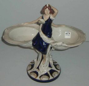 Royal Dux Art Deco Double Maiden Oyster Shell Shaped Dish on Either Side