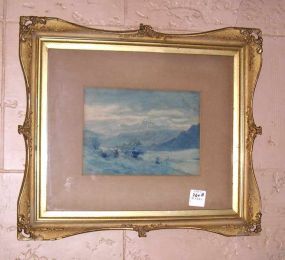 Oil on canvas in gold gilt frame of landscape