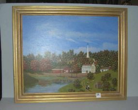 Framed oil on board by local artist Dewitt J. Lobrano  "River Bend"