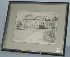 Framed pen and ink drawing of "Gaineswood"