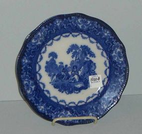 Flow Blue Scenic Plate, Back Stamp "Watteau, N. W. P. Co., Inc."