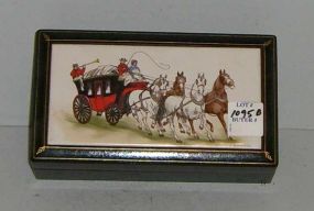 Leather Clad Box w/wood Interior and Porcelain Insert Top - Porcelain Insert Signed "J. Boehm"