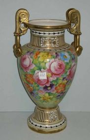 Nippon Outstanding Bolted Urn w/Pastel Floral Decoration, Double Handled