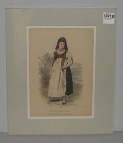 Matted Print "Frau In Alterer Tracht Aus Brotterode In Thuringen". Woman with Colorful Scarf