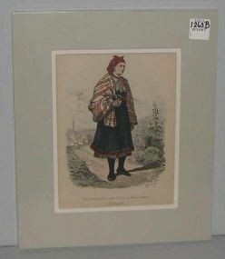 Matted Print "Bauernmadchen Aus Valle In Satersdalen (Norwegen). Woman with Blue Dress