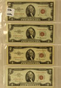 Four Two Dollar Bills 