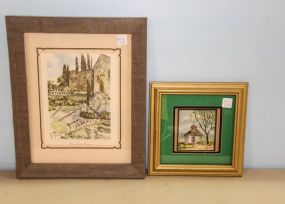 Small Watercolor of Church & Verona Ceatro Print