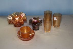 Four Pieces of Small Carnival Glass 