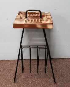 Pottery Ashtray on Metal Magazine Holder
