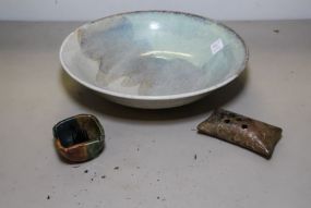 Oliver Boyd Pottery Bowl & Two Pottery Flower Frogs