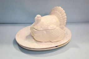 Covered Ceramic Turkey & Two Platters