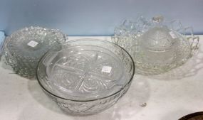 Pressed Glass Fruit Bowl, Twelve Plates & Divided Dish