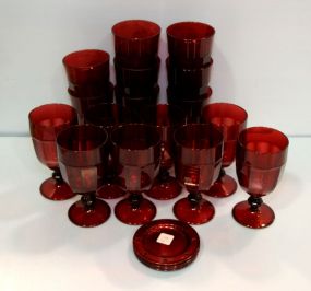 Plastic Red Glasses & Six Coasters