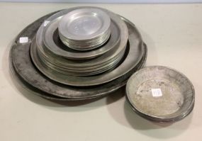 Twenty Two Various Size Pewter Plates & Ten Tin Bowls