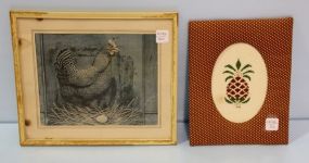 Print of Rooster & Needlework of Pineapple 