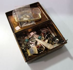 Tin Container with Costume Jewelry