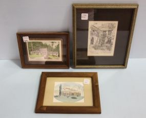 Courtyard Etching of New Orleans, Virginia Tavern & Print of Monticello
