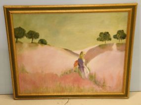 Girl on Rolling Hills Oil on Board 