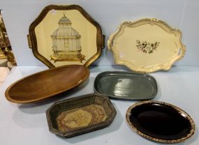 Wood Oval Bowl & Four Trays