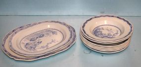 Ten Pieces Furnivals "Quail" Porcelain Bowl & Two Platters
