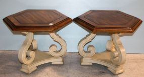 Pair of Oak and Cream Painted Hexagon Side Tables