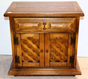 Oak Side Table with Lattice Work Doors