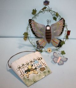 Painted Tin Hanging Basket & Painted Tin Butterfly Wreath