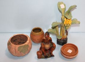 Clay Bowls, Wooden Banana Tree & Figurine