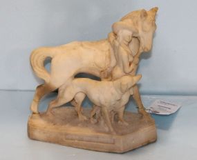 Cracked Marble Bust of Girl, Horse & Dog