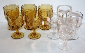 Five Amber Goblets & Four Clear Goblets