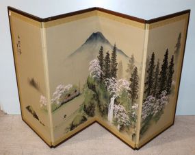 Four Panel Folding Screen with Mountain Scene