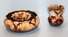 Small Pottery Vase & Round Flower Holder