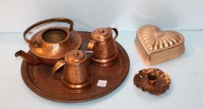 Copper Tray, Kettle, Creamer, Sugar & Heart Mold