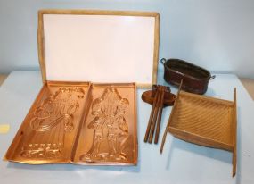 Tray, Two Copper Thin Molds, Small Copper Boiler & Towel Rack