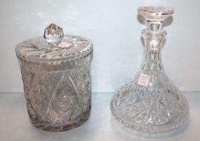 Cut Glass Biscuit Jar & Stuart Ships Decanter