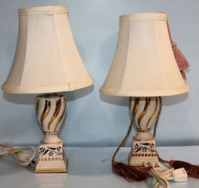 Pair Small Ceramic Painted Lamps