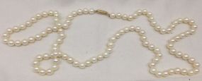 One Even Single Strand Pearl Necklace 30.0" Opera Length