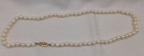 One Even Single Strand Pearl Necklace 16.0" Choker Length